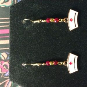 Medical " Flossie" Nurse Hat Gold Hook Earrings